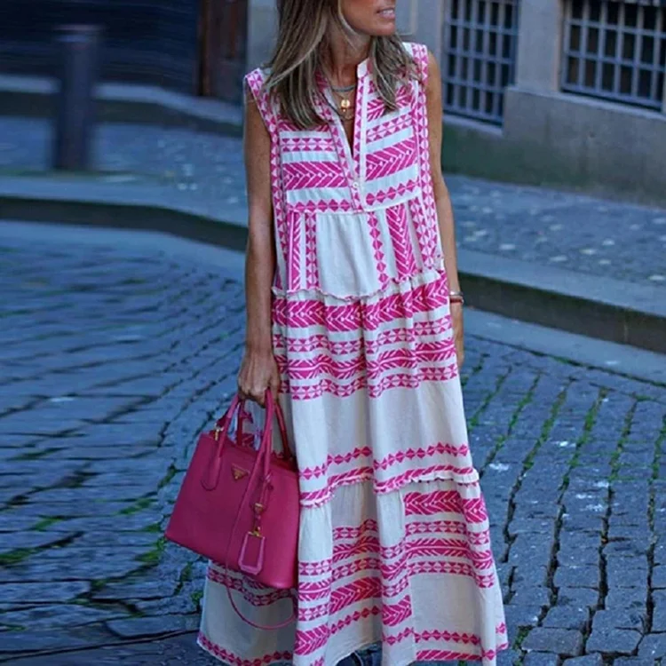 Vacation V-neck Sleeveless Dress