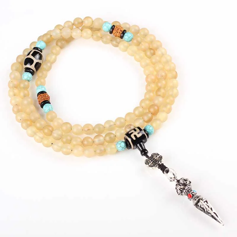 108 Beads Tibetan Sheep Horn Dzi Bead Turquoise Necklace Bracelet Mala