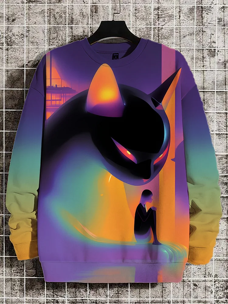 Men's Surreal Art Cat and Girl Print Casual Sweatshirt
