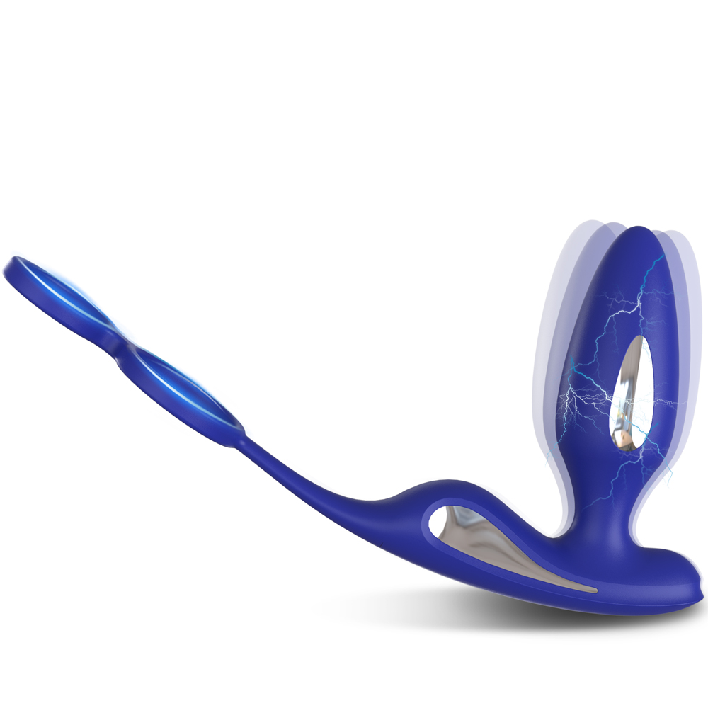 Lightning - 5 Electric Shock & 9 Vibrating Anal Butt Plug Prostate Massager Remote Control with Dual Delay Ring By Rose Toy