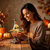 Witch Hat Desk Ornament Maple Leaf Resin Halloween Night Light