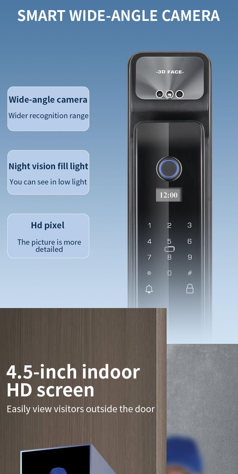 Product Introduction of Puxin DF65 3D Face & Fingerprint Smart Lock - Wi-Fi Enabled, Battery/USB Powered, HD Display, Aluminum Alloy Door Lock for Home Security 6