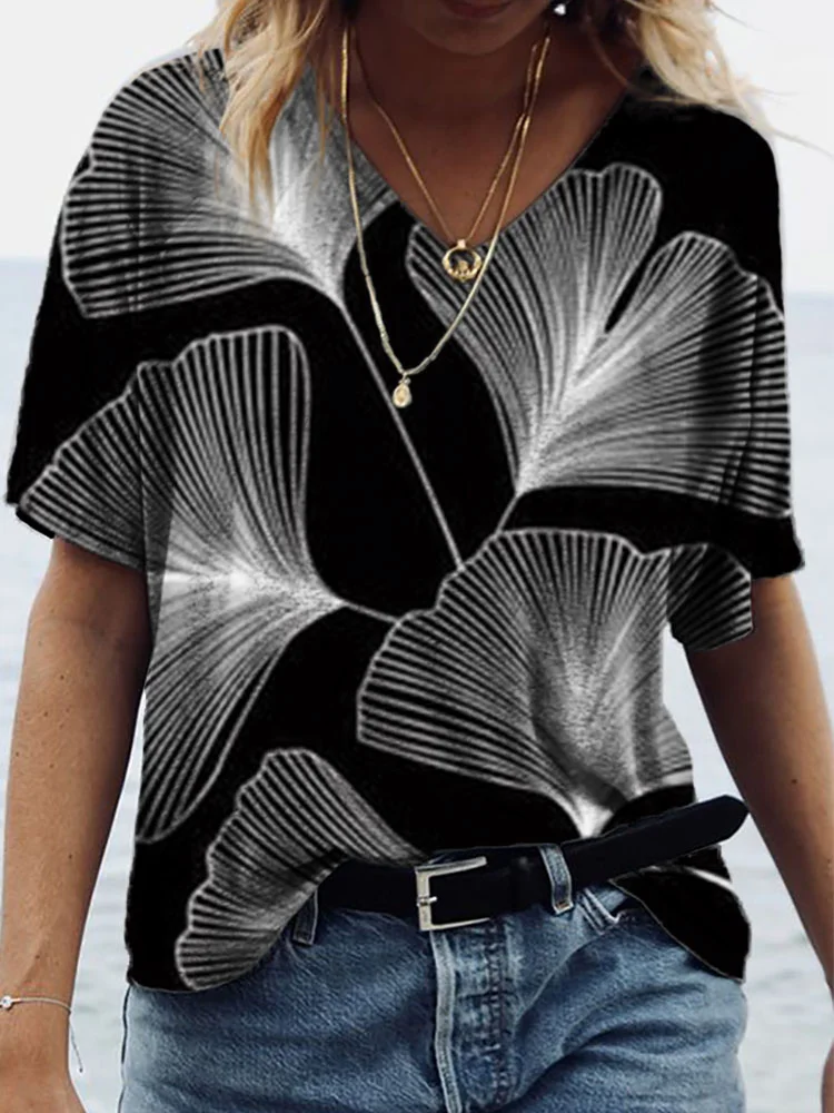 Ginkgo Leaf Print Comfy T Shirt