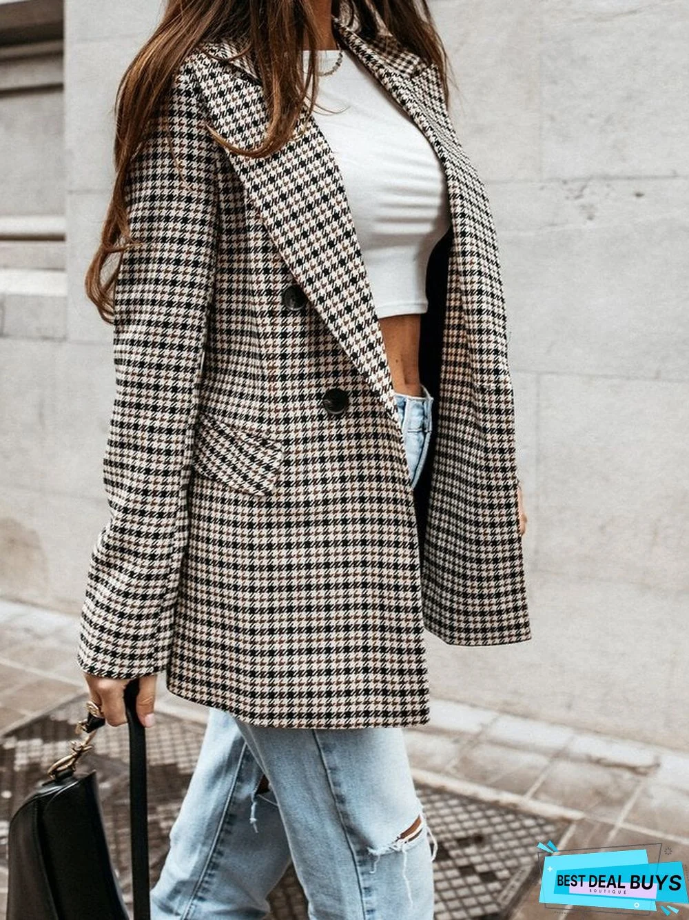Checkered/Plaid Shift Long Sleeve Outerwear