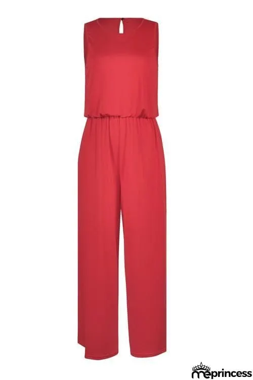 O Neck Pockets Sleeveless Jumspuit