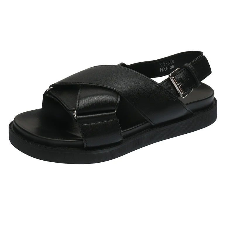 Breakj Breakj Summer New Korean Version Of Casual Cross-Word Dew-Sleeve Thick-Soled Flat Sandals Women's Shoes Roman Shoes