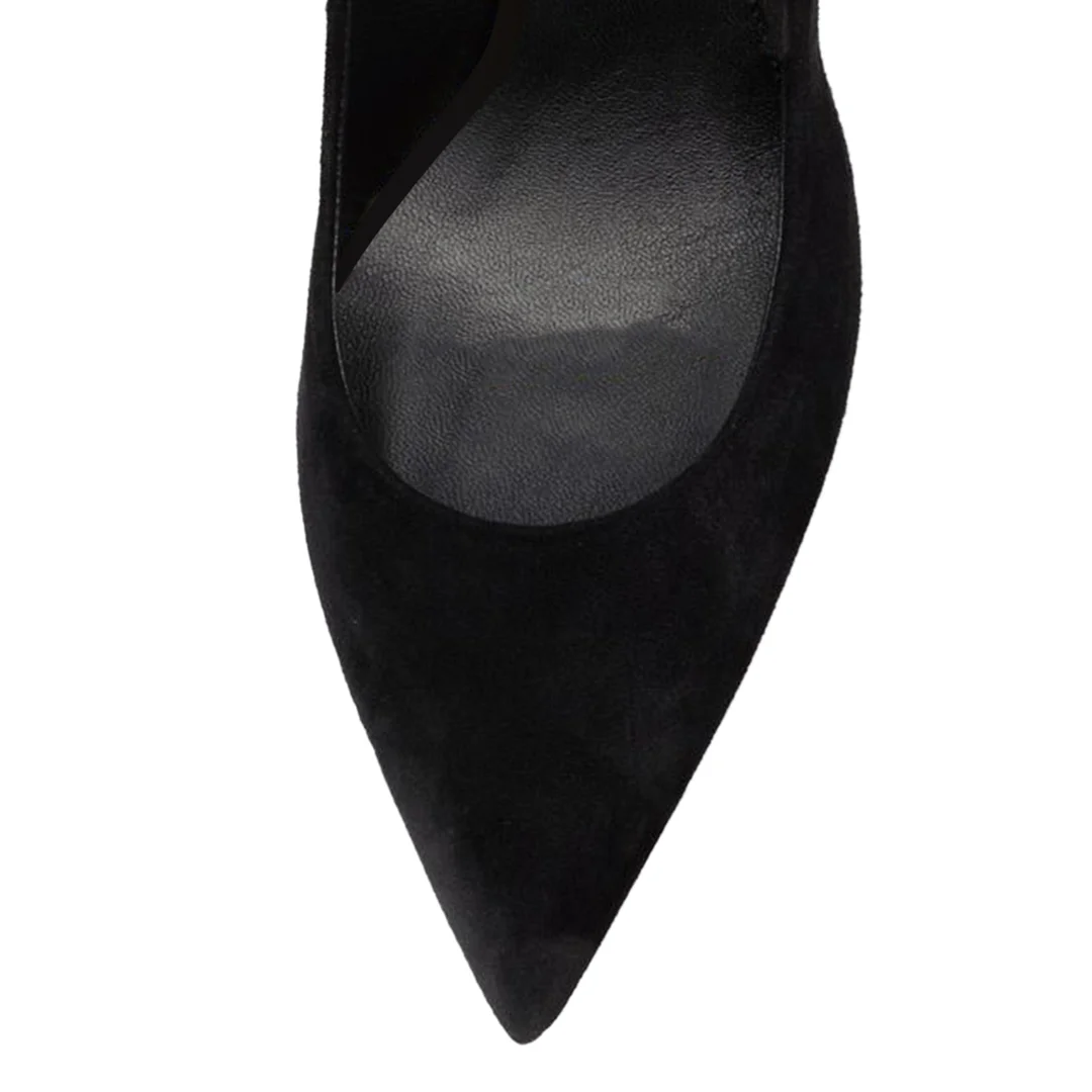 Faux Suede Pointed Rhinestone Embellished Slingback Pumps in Black 