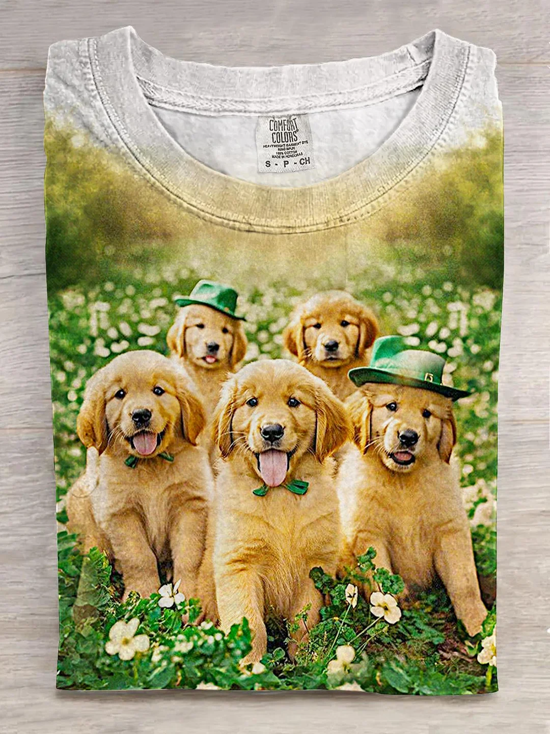St. Patrick's Day Golden Puppy Crew Neck T-shirt