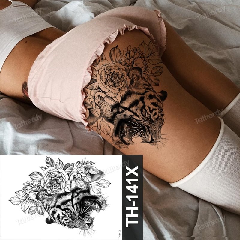 Big temporary tattoos animals thigh leg tiger rose wolf lion head sexy fake tatoo woman men body art tattoo sticker waterproof
