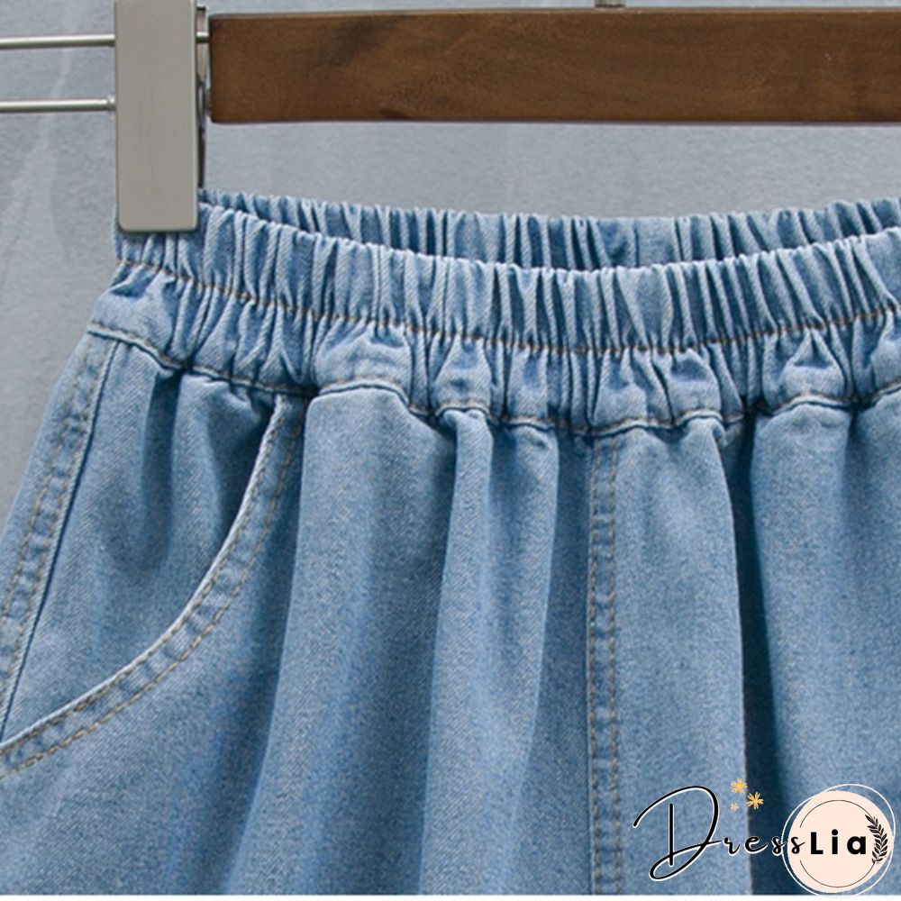 Women Denim Shorts Pants Mini Loose Causal Ruffle Elastic Waist Summer Plus Size
