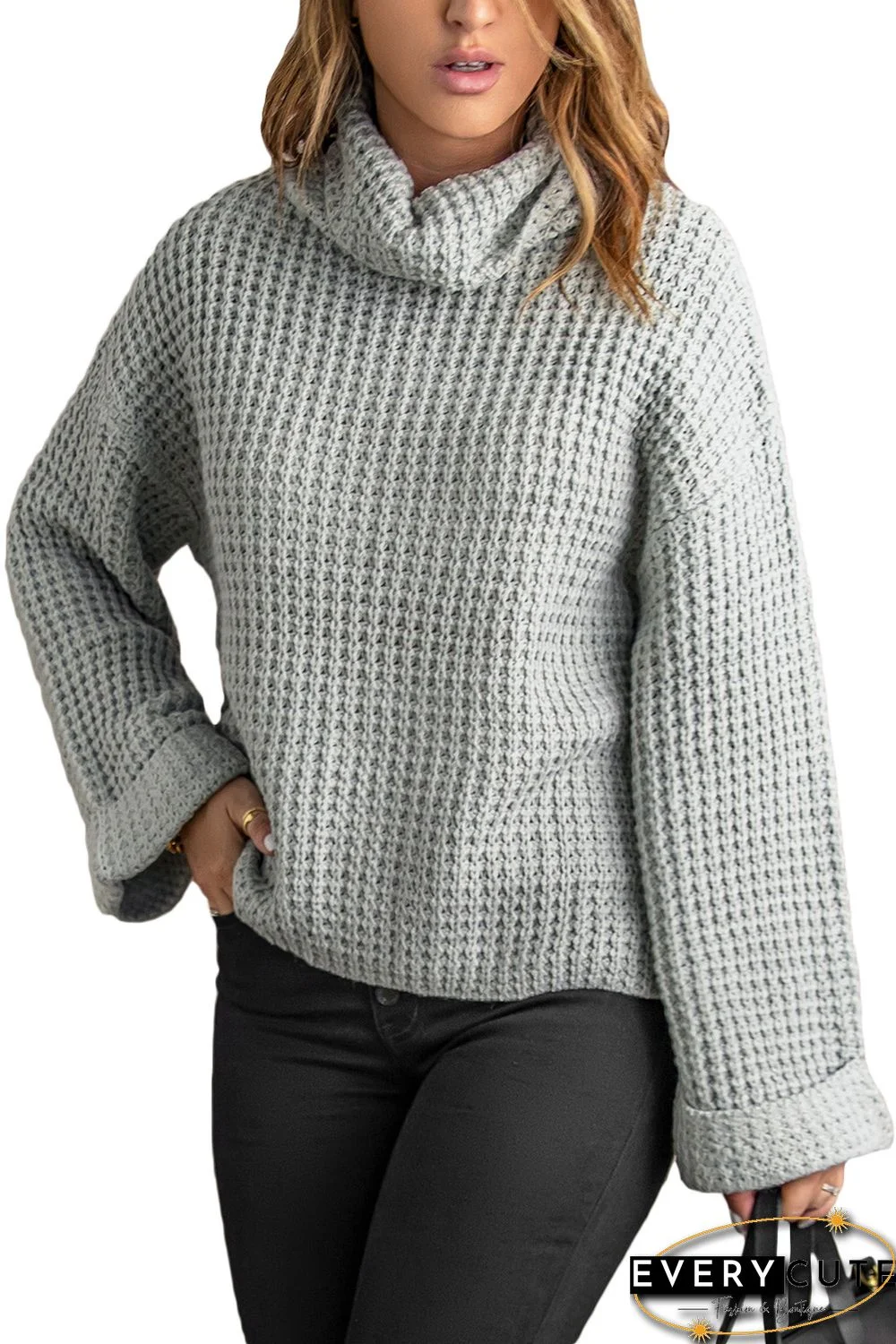 Gray Turtleneck Knitted Sweater