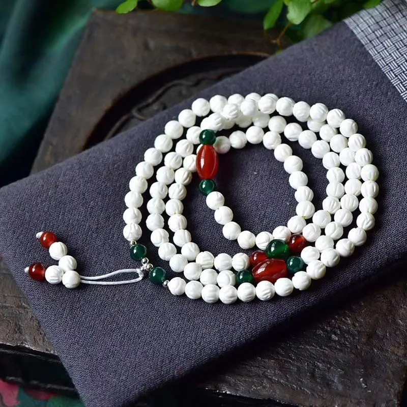 Tibetan Tridacna Stone Lotus Bead Blessing Mala Bracelet