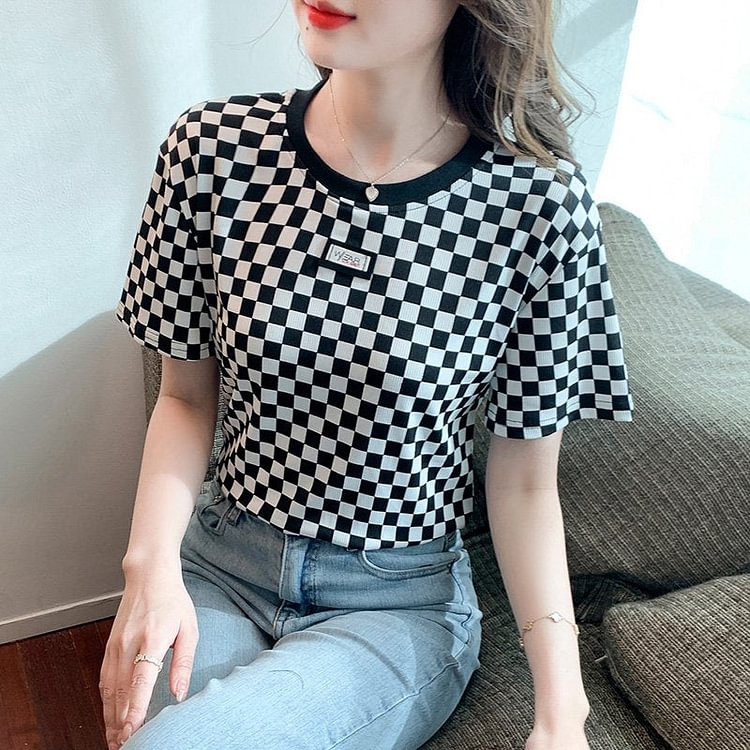 Short Sleeve Checkered/plaid Casual Shirts & Tops