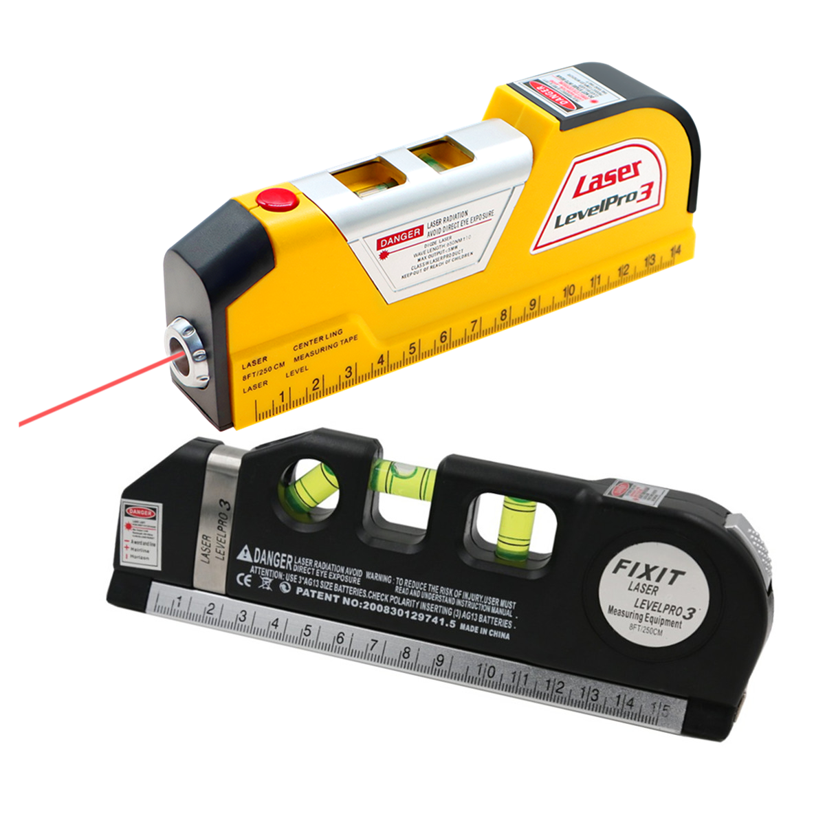 3in1 Laser Level Meter with Vertical & Horizontal Lasers, Tape