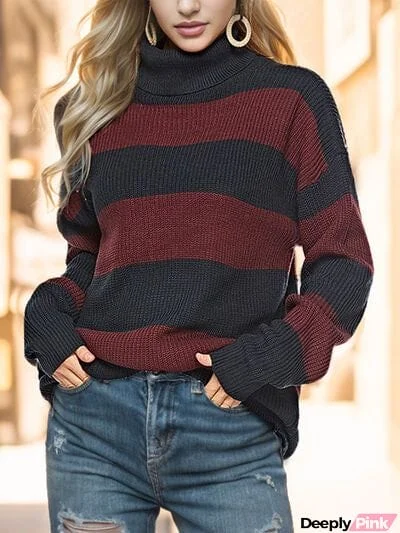 Striped Turtleneck Long Sleeve Sweater