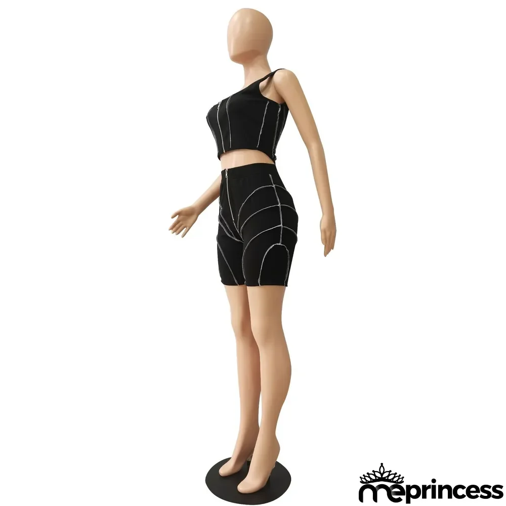 Fashion Splicing Sling Sports And Leisure Two-Piece Suit