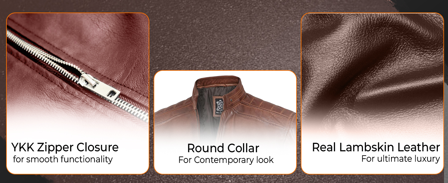 leather jacket brown cafe racer men slim coat biker real lambskin motorcycle moto outerwear