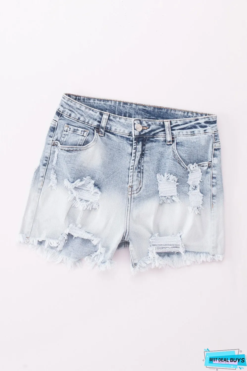 Bleached Wash Distressed Denim Shorts
