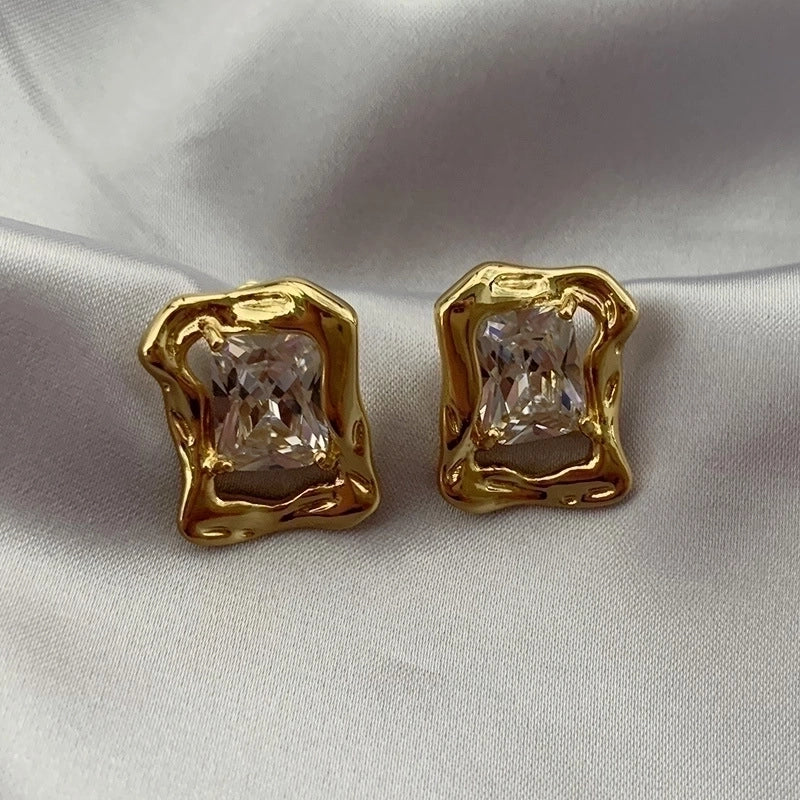 1 Pair Retro Geometric Plating Inlay Brass Zircon Gold Plated Ear Studs