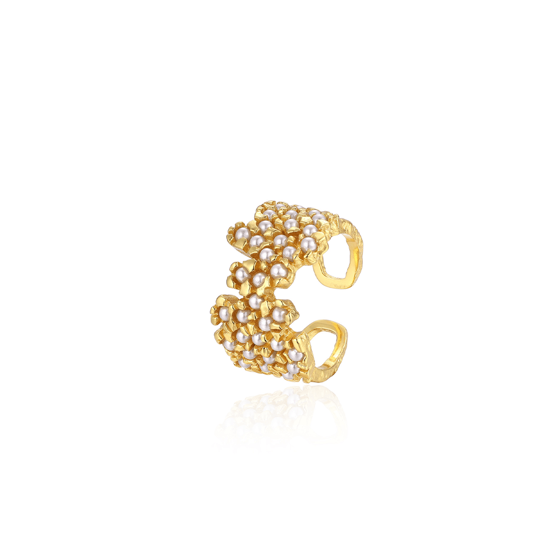 #1 image of Firesburst Swiss Designer Gold Pearl Open Ring Classic Elegant Women's Ring