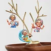 (US Local)6Pcs Double Side Special Shape Optimistic Old Lady Diamond Art Craft Keychain