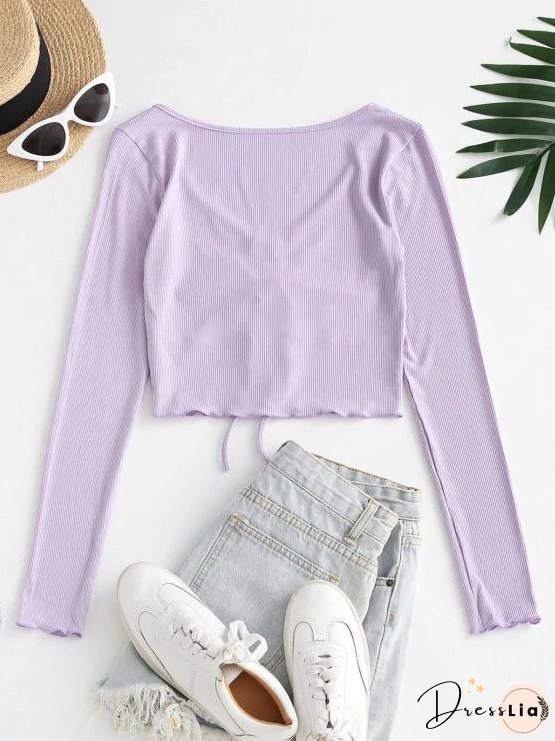 Cut Out Ribbed Cinched Front Tee for Women