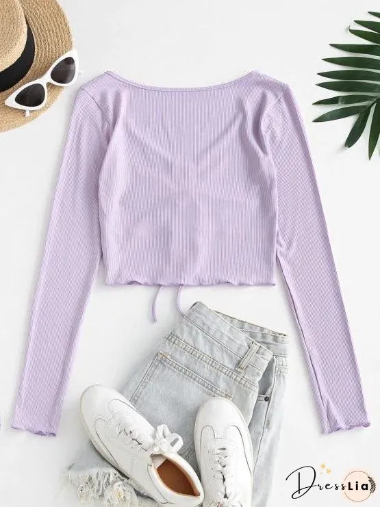 Cut Out Ribbed Cinched Front Tee for Women