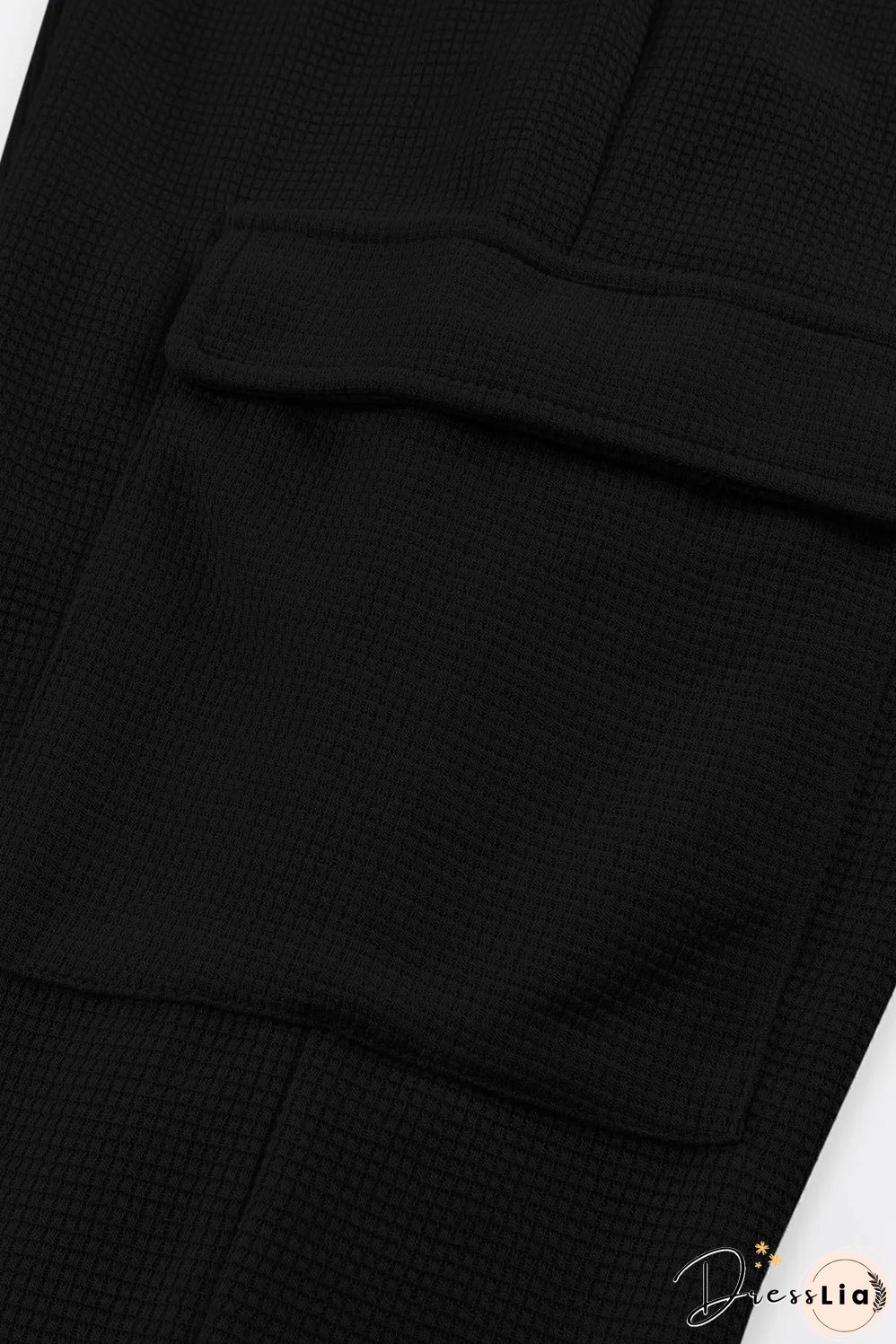 Black Waffle Texture Cargo Pocket Jogger Pants