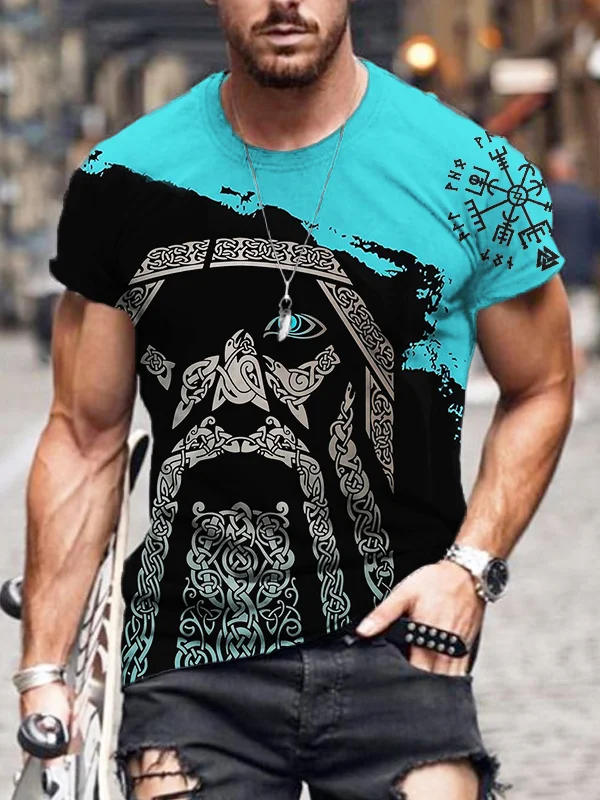 Men's Viking Odin Vegvisir Graphic Round Neck T Shirt