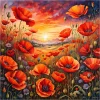 Sunset poppy 5d bricolage rond plein perceuse démon peintures kit décoration intérieure 40x40cm