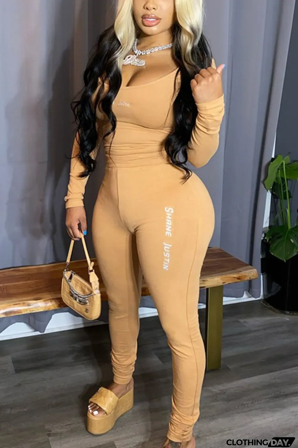 Red Casual Solid Letter O Neck Long Sleeve Two Pieces