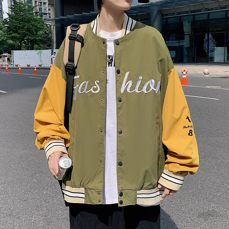 Letterman Jacket Outfit Senior Jackets Varsity Baseball Coat Men's Spring and Autumn Loose Large Size Casual Stitching Jacket