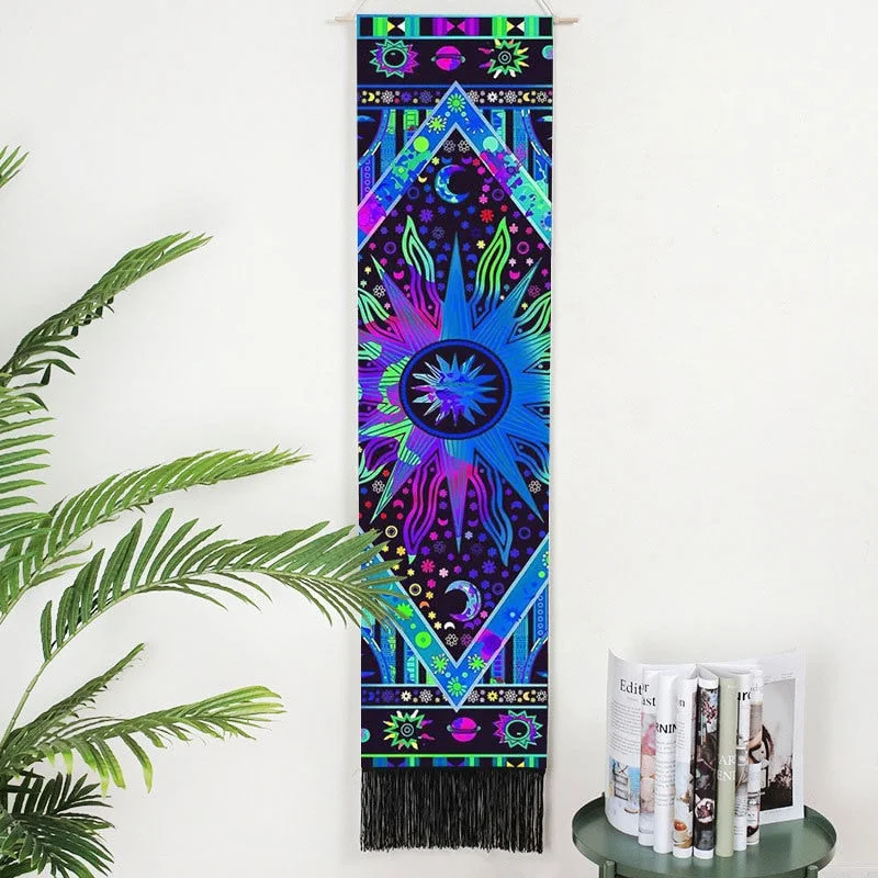 Rectangular Bohemia Wall Hanging Snake Tassel Tapestry Black Moon Wall Background Blanket Home Livingroom Office Wall Decoration