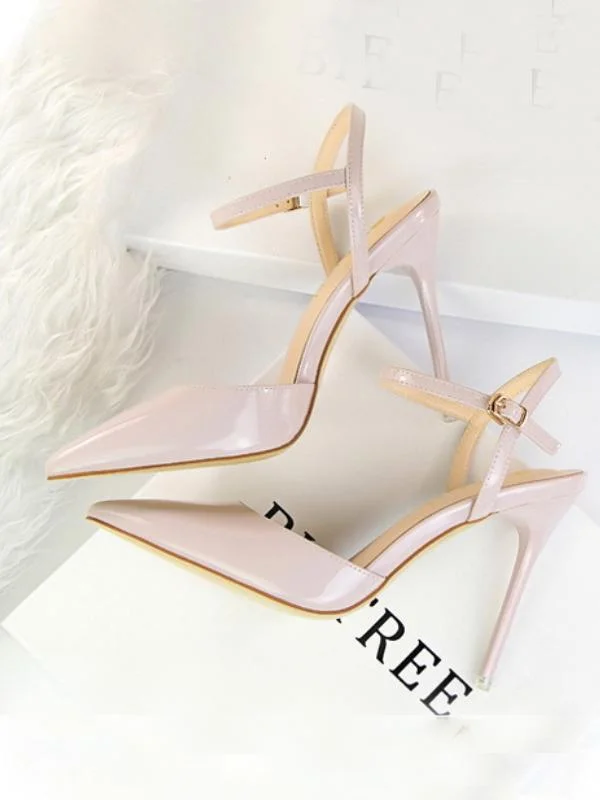 Simple stiletto super high heel shallow pointy patent leather sexy flat sandals