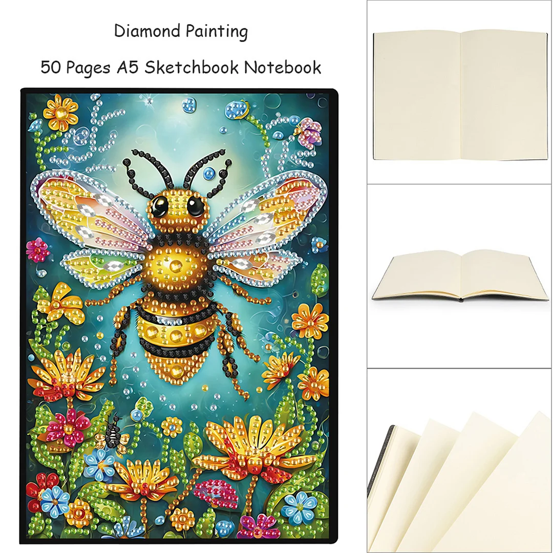 2pcs Bee Partial DIY 50 Pages A5 Diamond Painting Notebook for Study Drawing