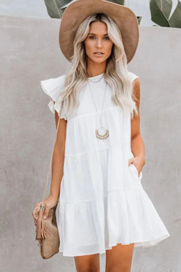 Casual Sleeveless Pleated Solid Color Dress