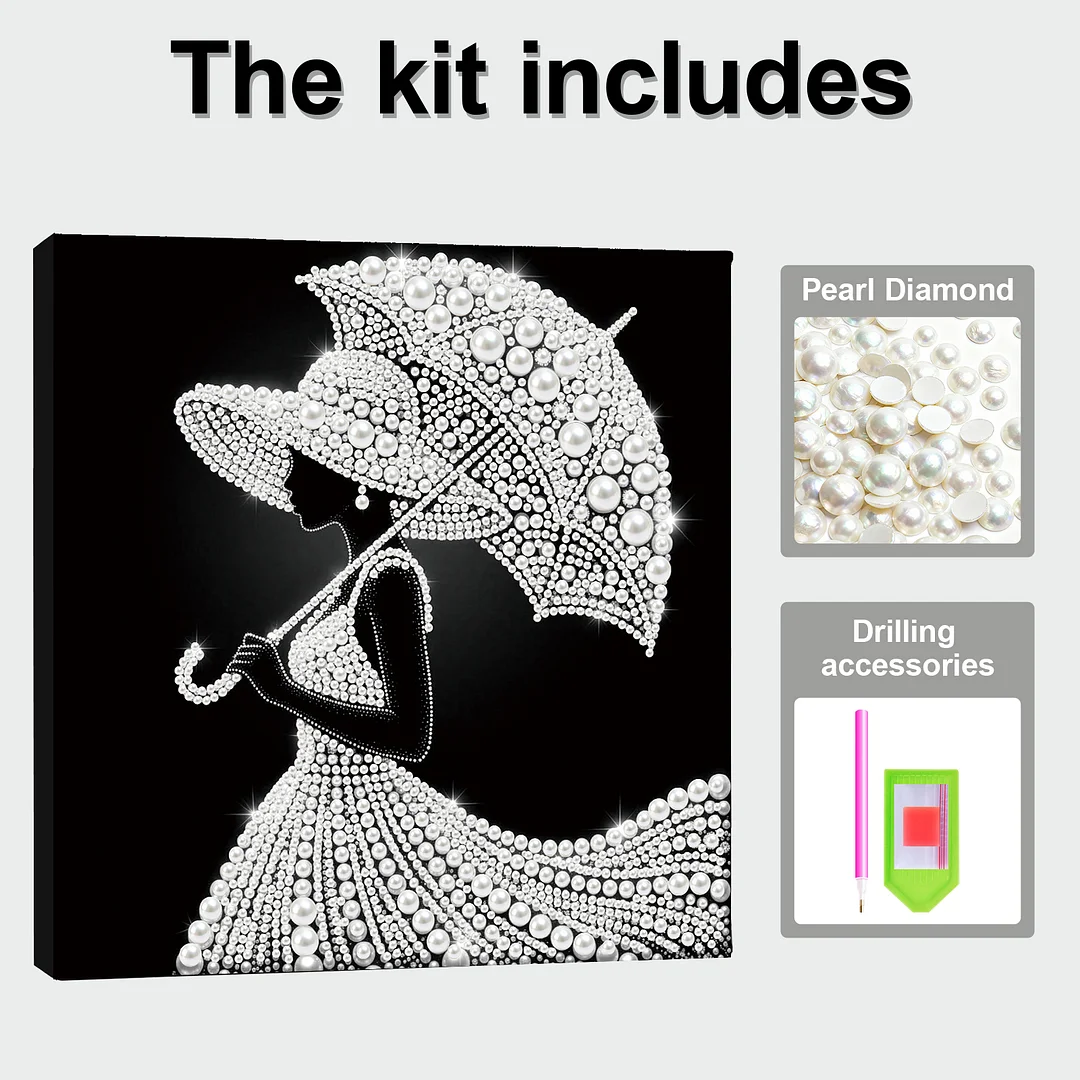 The Wealthy Lady With An Umbrella - DIY Pearl Diamond Art Kit With Frame 25*25cm