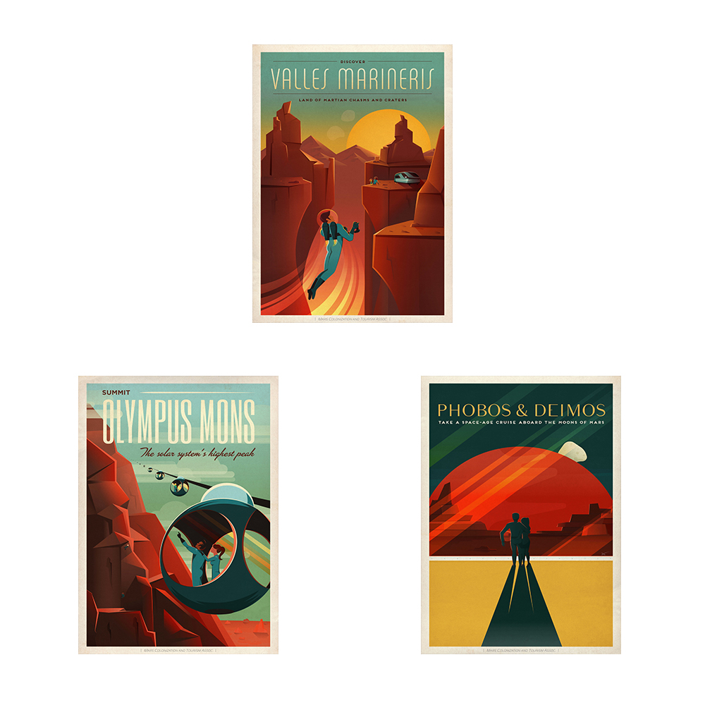 Space Universal Mars Poster and Set 3 Of Prints Future Series Canvas Poster Wall Home Room Decor Bedroom Bar Decoration Painting