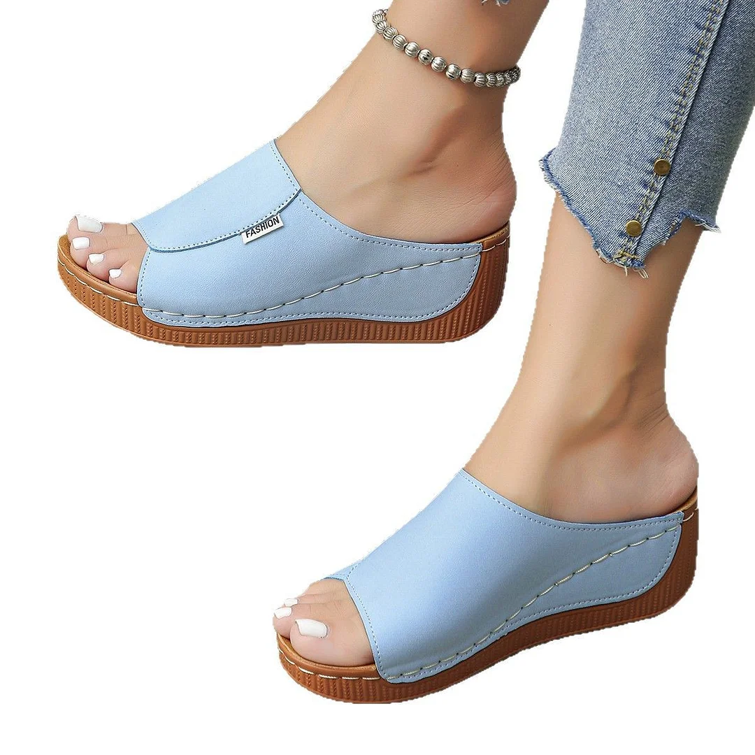 Yyvonne Thick-Bottomed Casual Slippers Women 2025 New Summer Word Solid Color Simple Fashion Fish Mouth Slippers