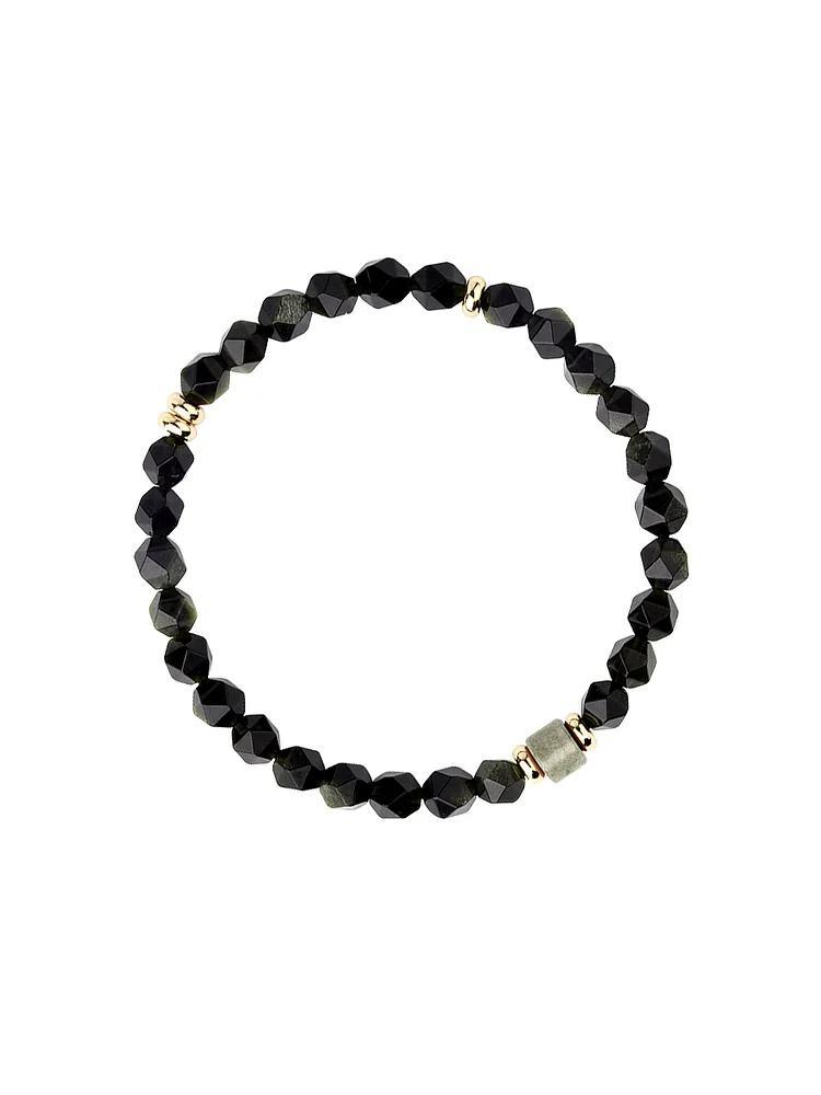 Original Gold Obsidian Agate Beaded Bracelet Bracelet Bracelet, Simple and Advanced, Male and Female Couple Style Stacked Wearing, Small and Popular