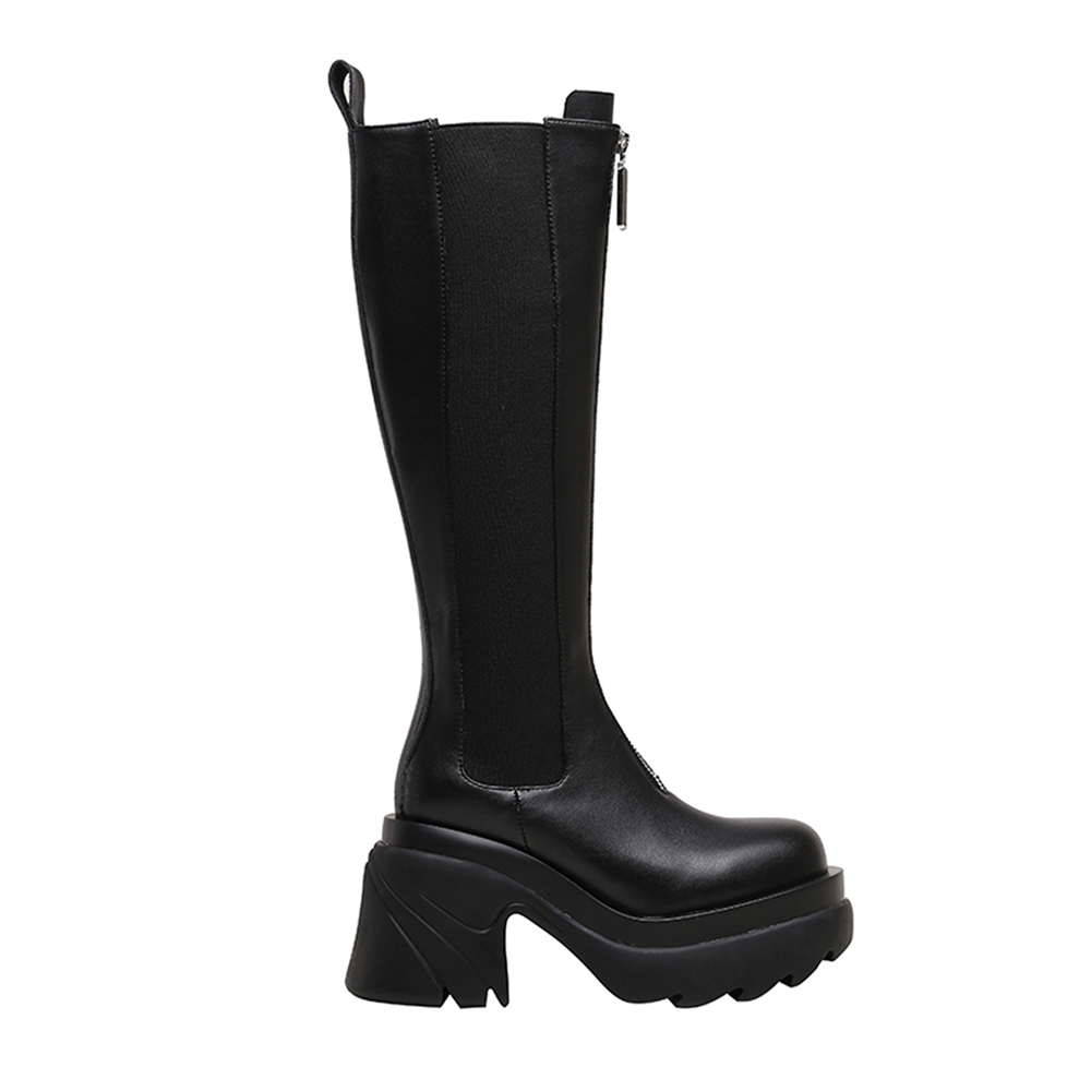 80mm Round Toe Thick-soled Front Zipper Boots-vocosishoes