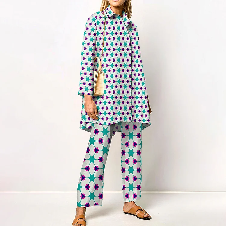 Fashion Contrast Geometric Print Two Piece Set