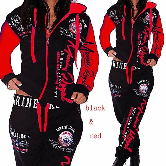 Plus Size 2 Piece Set "Marine Royal" Logo Print Tracksuit