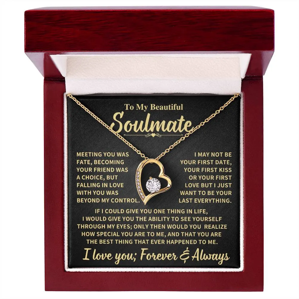 To My Beautiful Soulmate Gift, "Meeting You Was Fate" Heart Necklace