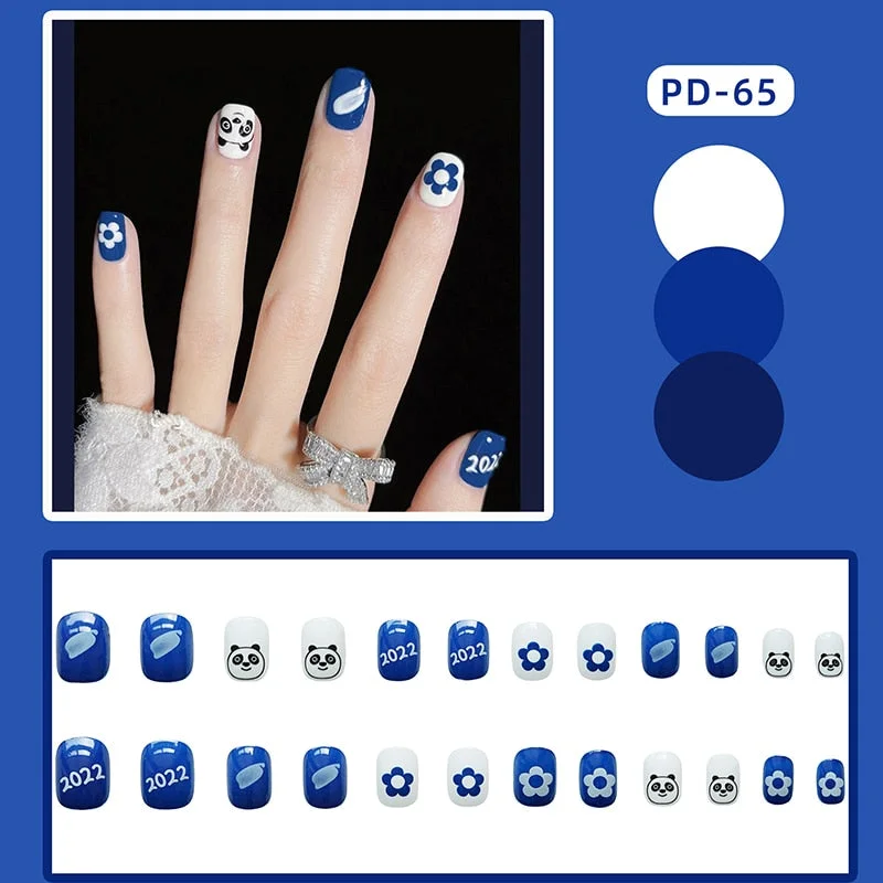 24Pcs Fashion Short Round Head Fake press on Nail Cute MilkTea Color Shiny Gold Foil Blooming Gradient artificial nail with glue-Nail Inspo