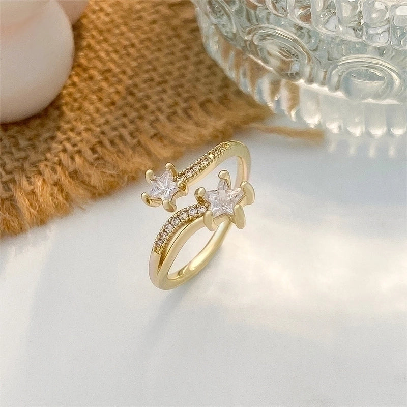 Minimalist Star Copper Plating Zircon Open Ring 1 Piece