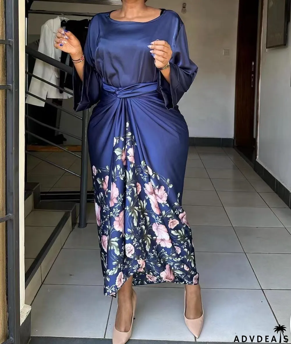 Fashion Print Long Sleeve Bandage Maxi Dress