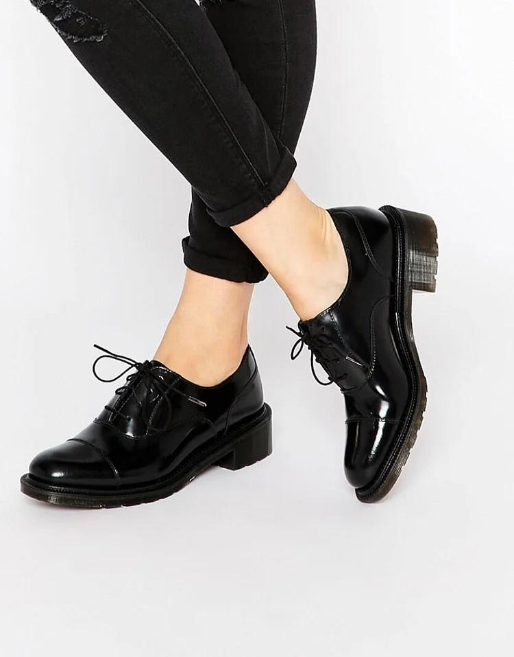 Custom Made Black Patent Leather Oxfords for Women |FSJ Shoes