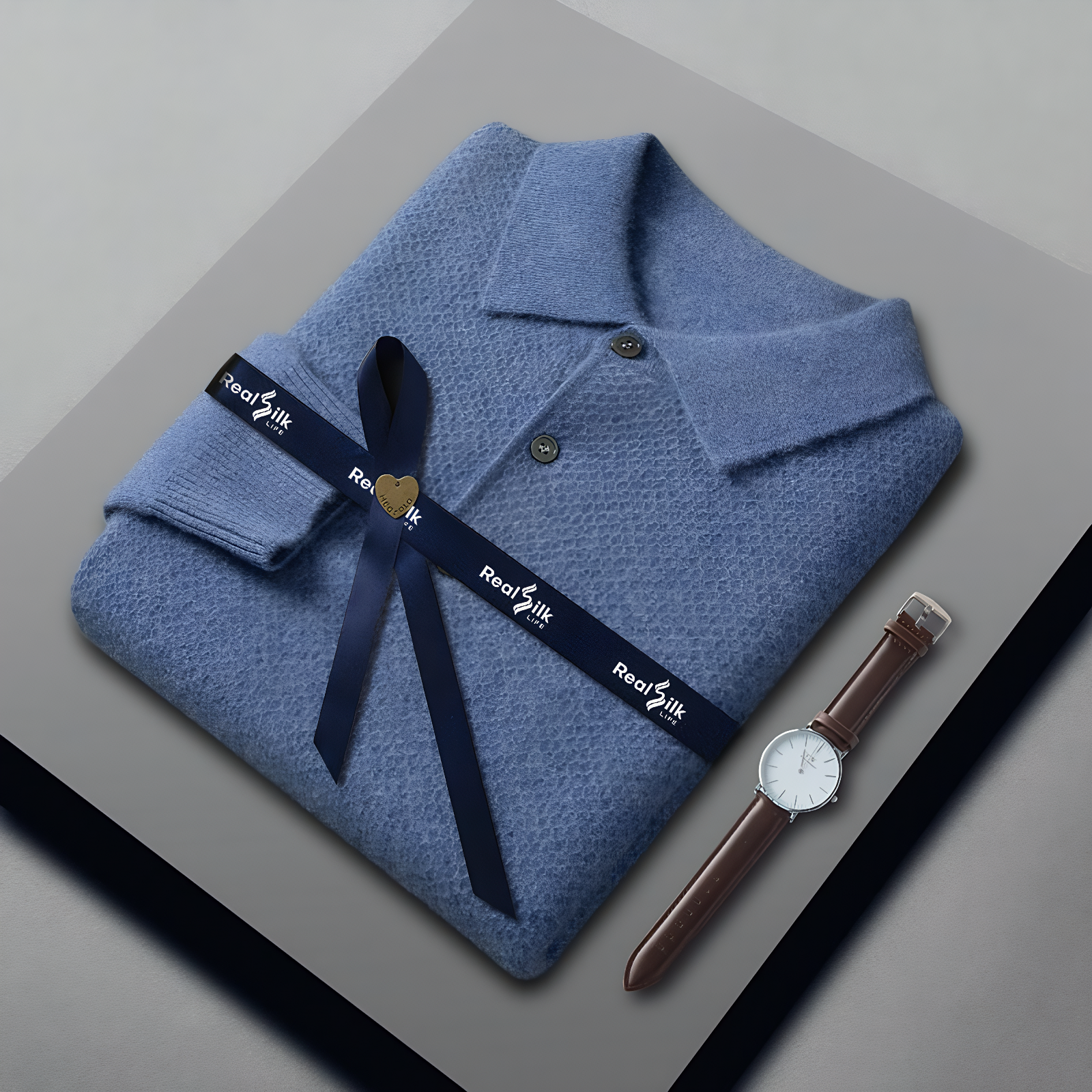Men's Long Sleeve Polo Cashmere Sweater REAL SILK LIFE