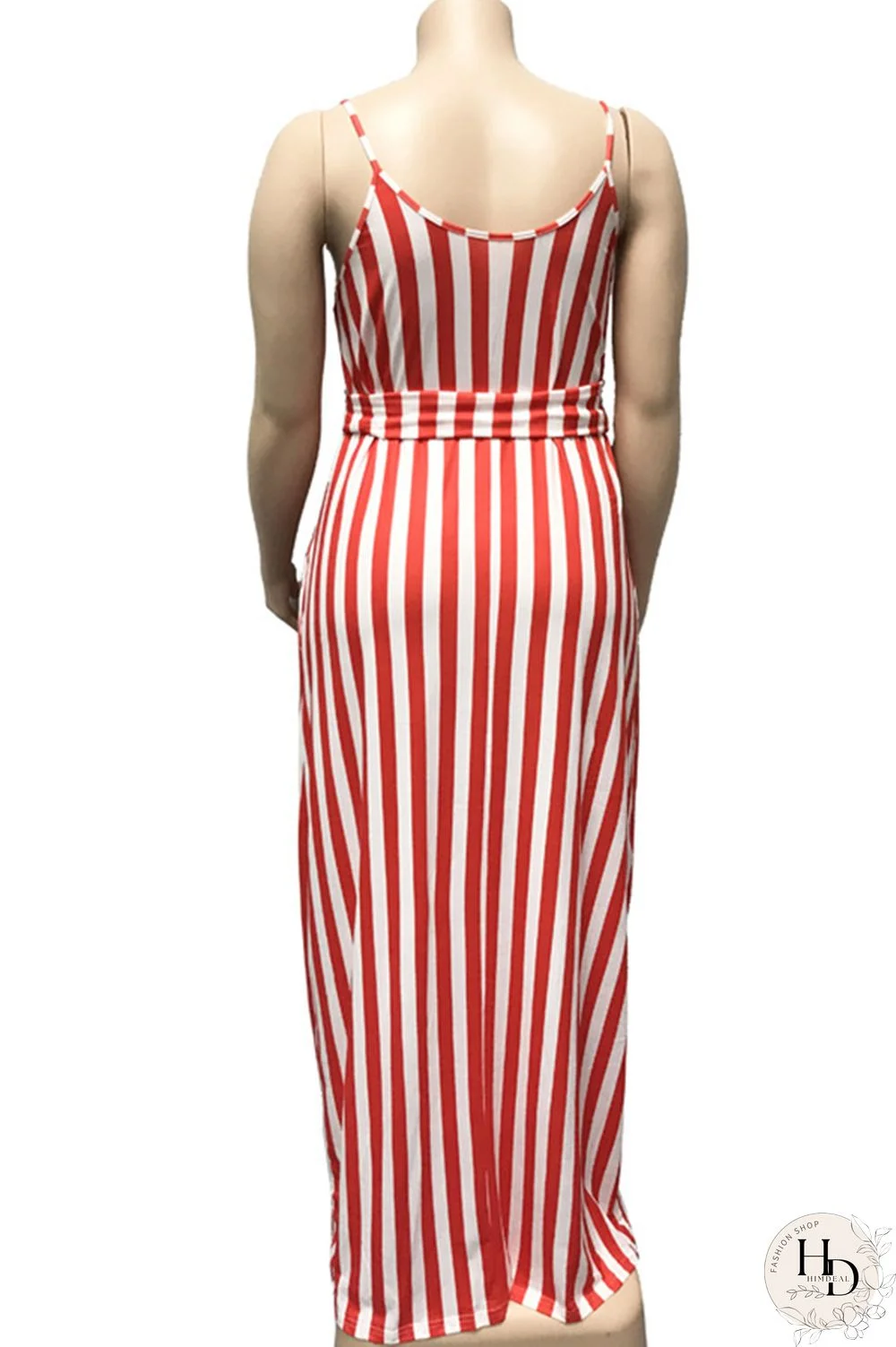 rose red Polyester Sexy O Neck Bandage Striped Print